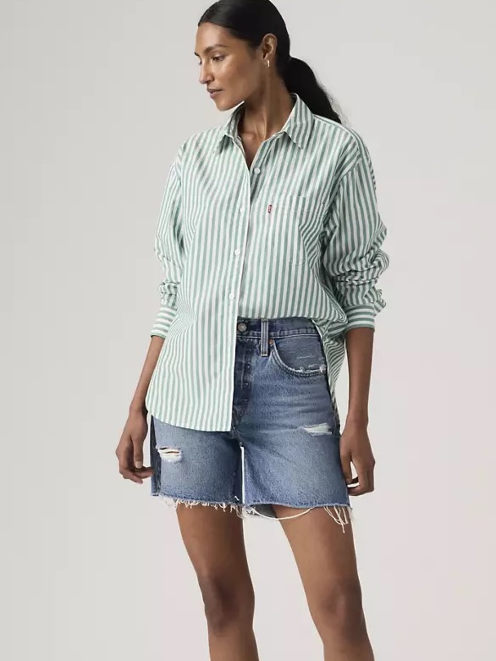 Levis 501 90s Jean Short size 27 Medium Indigo Wash Long Distressed